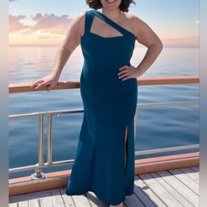 LM Collection Teal One-Shoulder Dress